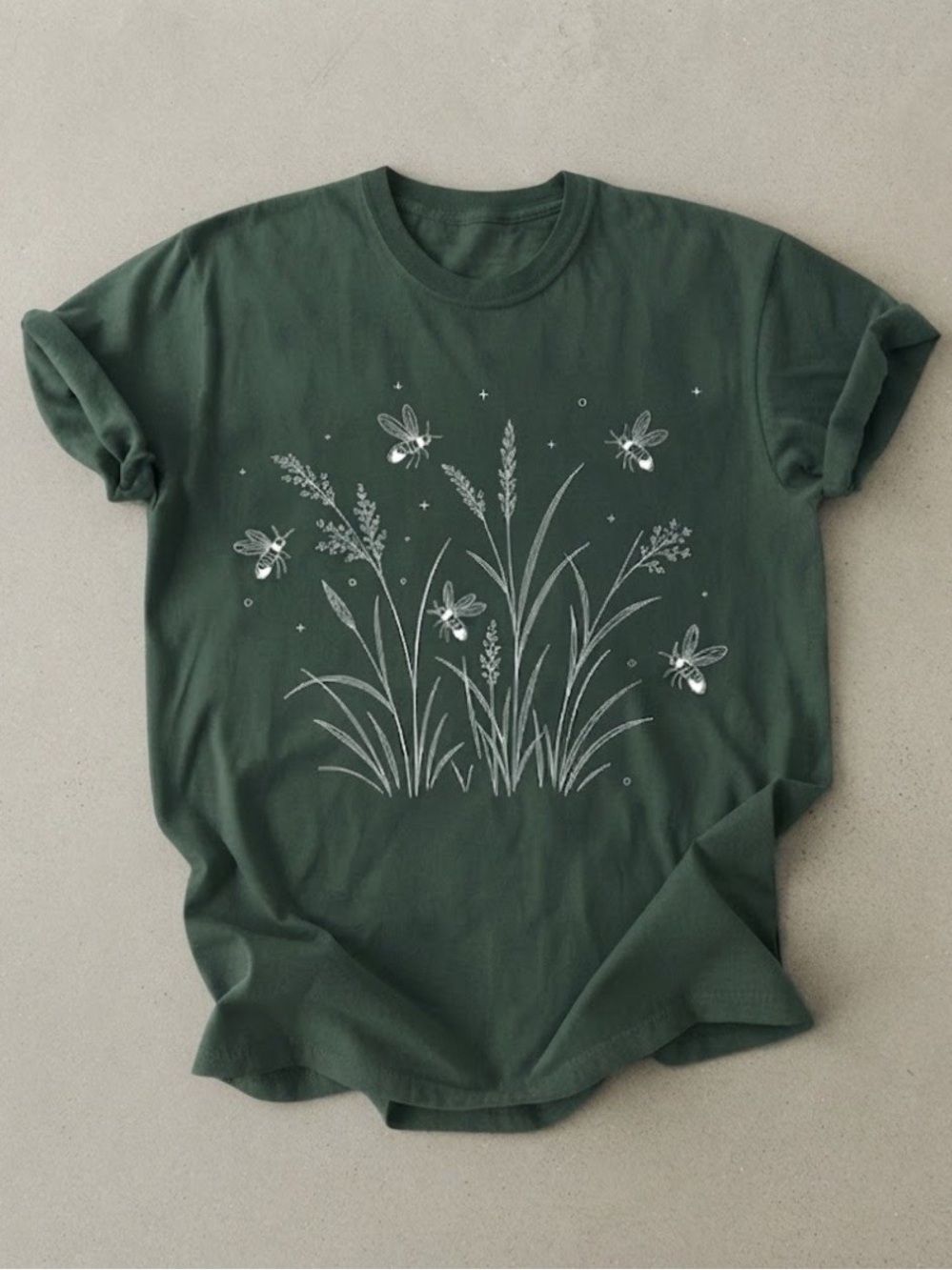 Wildflower Honeybee Botanical Nature Dark Green Gildan T-Shirt